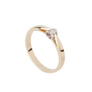 Geel goud dames ring "two hearts in love zetting" 0.05 crt - 3191433