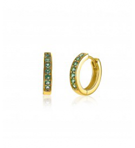 ZINZI zlv. klapcreolen 15x3 mm geel verguld met groene zirconia - 3200204