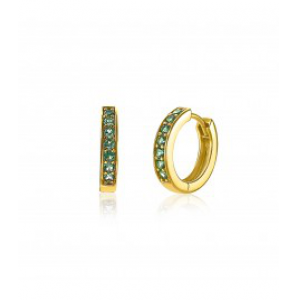 ZINZI zlv. klapcreolen 15x3 mm geel verguld met groene zirconia - 3200204