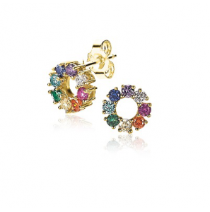 ZINZI oorknopjes gg. verg. rond regenboog zirc. - 3220021