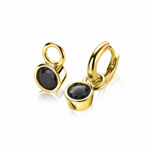 Zinzi zlv. creoolhangers gg.verg. rond zirconia zwart 7 mm - 3202155