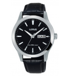 Lorus heren  staal / leer zwart 50m WR - 3171087