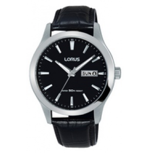 Lorus heren  staal / leer zwart 50m WR - 3171087