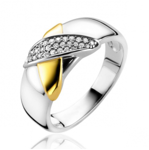 ZINZI zilv. ring bicolor met zirconia's in kruisvorm maat 54 - 3212028