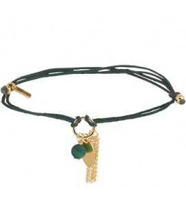 Groen gevlochten armband met 14k geelgouden elementen. De armband is verstelbaar van 13 tot 19cm. De malachiet heeft een steenmaat van 4.5mm. - 3202022