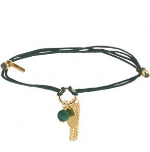 Groen gevlochten armband met 14k geelgouden elementen. De armband is verstelbaar van 13 tot 19cm. De malachiet heeft een steenmaat van 4.5mm. - 3202022