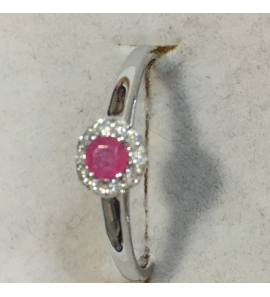 ID witgouden rozet ring 0,07 crt si / 0,15 roze saffier gg maat 17,5 - 3161576