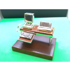Zilver & hout miniatuur buro met computer/printer - 27800