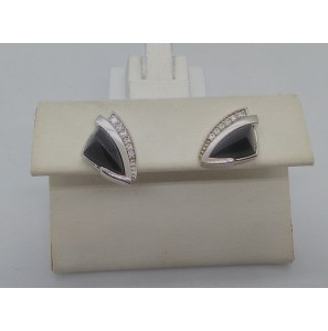 Zilver oorknop met onyx en zirkonia's - 3120182