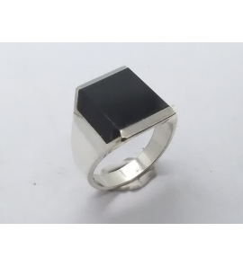 Zilver heren ring rechthoek met onix mt 19¾ - 3222045