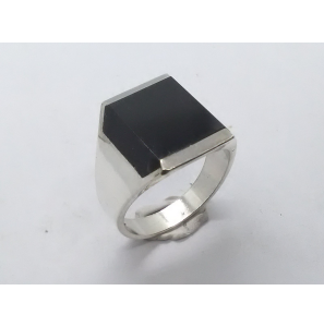 Zilver heren ring rechthoek met onix mt 19¾ - 3222045