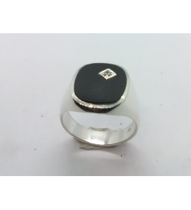 Zilver heren ring ovaal met onix en zirkonia mt 20¼ - 3222063