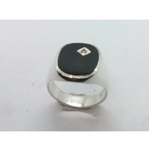 Zilver heren ring ovaal met onix en zirkonia mt 20¼ - 3222063
