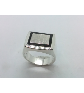 Zilver heren ring rechthoek met onix mt 20 - 3222077