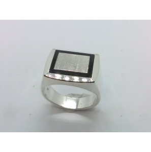 Zilver heren ring rechthoek met onix mt 20 - 3222077