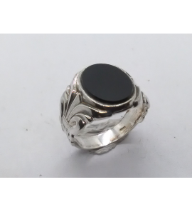 Zilver heren ring ovaal met onix 13 x11 mm mt 18¼ - 3222084