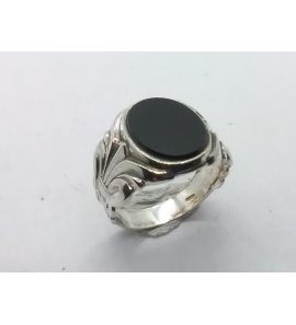Zilver heren ring ovaal met onix 13 x11 mm mt 19½ - 3222085