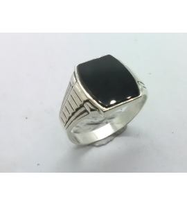 Zilver heren ring rechthoek met onix 13 x11 mm mt 20 - 3222081