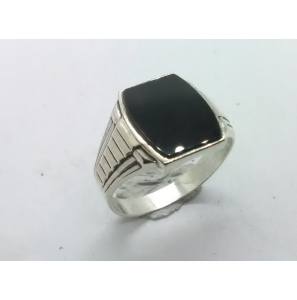 Zilver heren ring rechthoek met onix 13 x11 mm mt 20 - 3222081