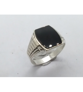 Zilver heren ring rechthoek met onix 13 x11 mm mt 19¼ - 3222082