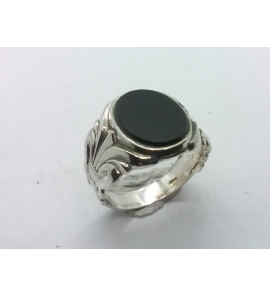 Zilver heren ring ovaal met onix 13 x11 mm mt 18½ - 3222083