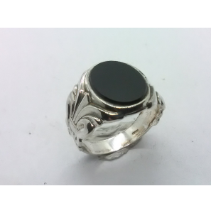 Zilver heren ring ovaal met onix 13 x11 mm mt 18½ - 3222083