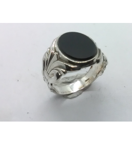 Zilver heren ring ovaal met onix 13 x11 mm mt 19¼ - 3222088