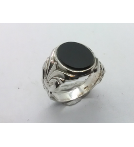 Zilver heren ring ovaal met onix 13 x11 mm mt 20 - 3222086
