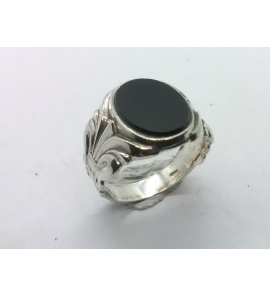Zilver heren ring ovaal met onix 13 x11 mm mt 19 - 3222087