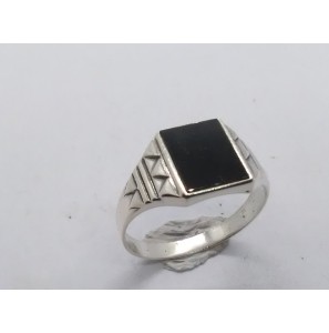 Zilver heren ring rechthoek met onix 11.5x9.5 mm mt 20 - 3222091