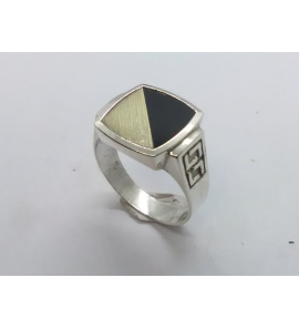 Zilver heren ring stophoek met onix mt 21½ - 3222058