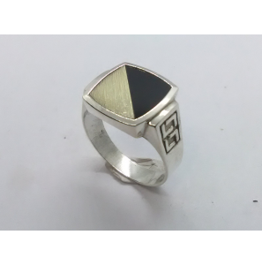 Zilver heren ring stophoek met onix mt 21½ - 3222058