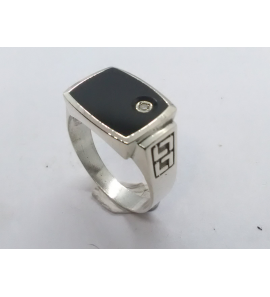 Zilver heren ring stophoek met onix en zirkonia mt 22¾ - 3222059