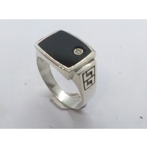Zilver heren ring stophoek met onix en zirkonia mt 22¾ - 3222059