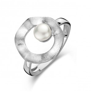 Zilver dames ring cirkel ysmat met zw parel 5.5 mm 15 mm mt. 17¾ - 3222709