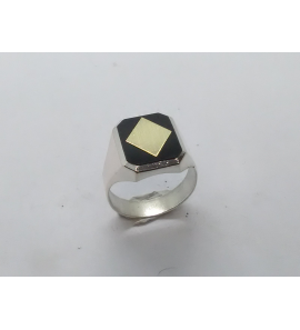 Zilver heren ring achtkant met onix mt 20 - 3222062