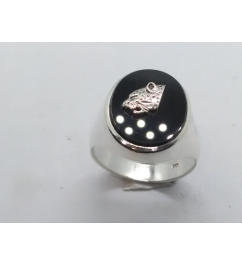 Zilver heren ring ovaal met onix en tijger mt 19¾ - 3222065