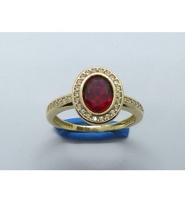 Goud dames ring met zirkonia en synthetisch robijn 10x12 mm mt. 17 - 3220479