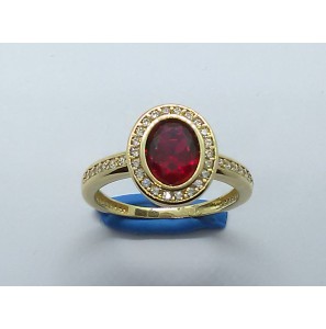 Goud dames ring met zirkonia en synthetisch robijn 10x12 mm mt. 17 - 3220479