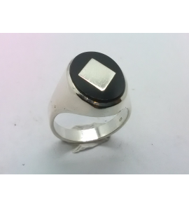Zilver heren ring ovaal met onix mt 19¼ - 3222066