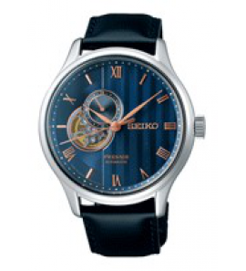 Seiko Presage heren SS leer zwart blauw wp - 3223019