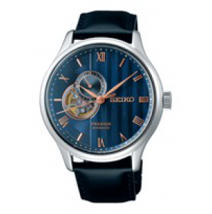 Seiko Presage heren SS leer zwart blauw wp - 3223019