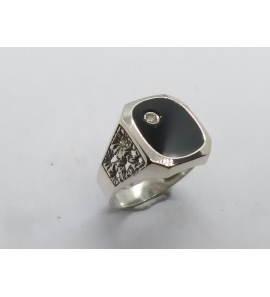 Zilver heren ring ovaal met onix en zirkonia mt 20¼ - 3222073