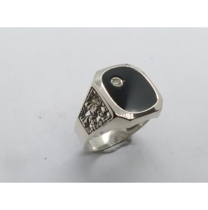 Zilver heren ring ovaal met onix en zirkonia mt 20¼ - 3222073