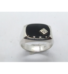 Zilver heren ring ovaal met onix en zirkonia mt 20¼ - 3222068