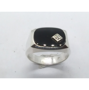 Zilver heren ring ovaal met onix en zirkonia mt 20¼ - 3222068