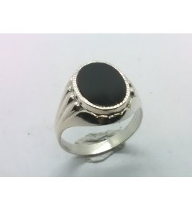 Zilver heren ring ovaal met onix mt 21 - 3222078