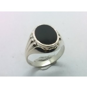 Zilver heren ring ovaal met onix mt 21 - 3222078