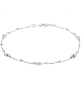 Zilver RH enkelbandje anker met bol en hartjes 24-26 cm - 3200770