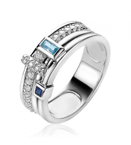 Zinzi zlv. ring multilook blauw rechthoek en zirc. mt. 54 - 3202145